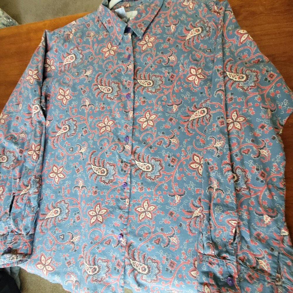 Paisley Blue Red Tan Button Shirt Territory Ahead Womens Size XL - Picture 6 of 11